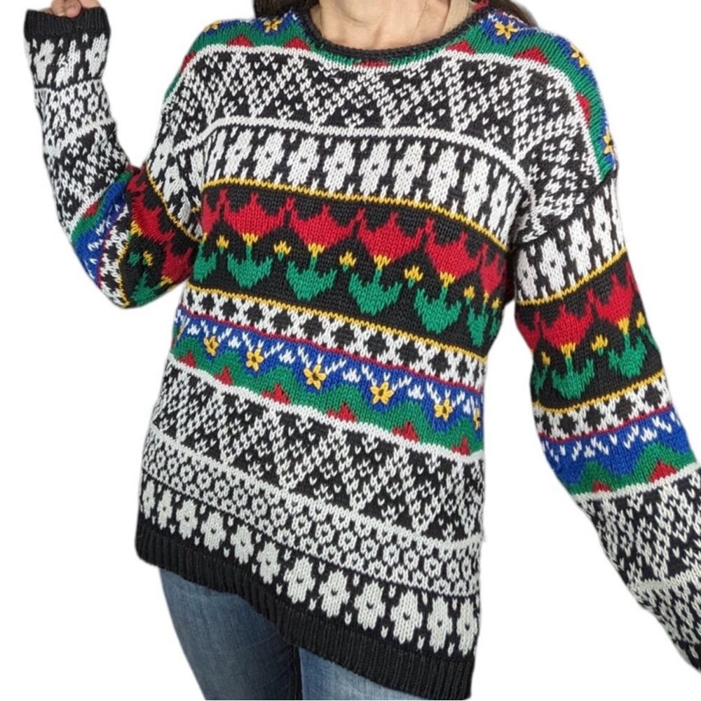 Vintage Anchor Blue Multicolor Patterned Women's Sweater size medium